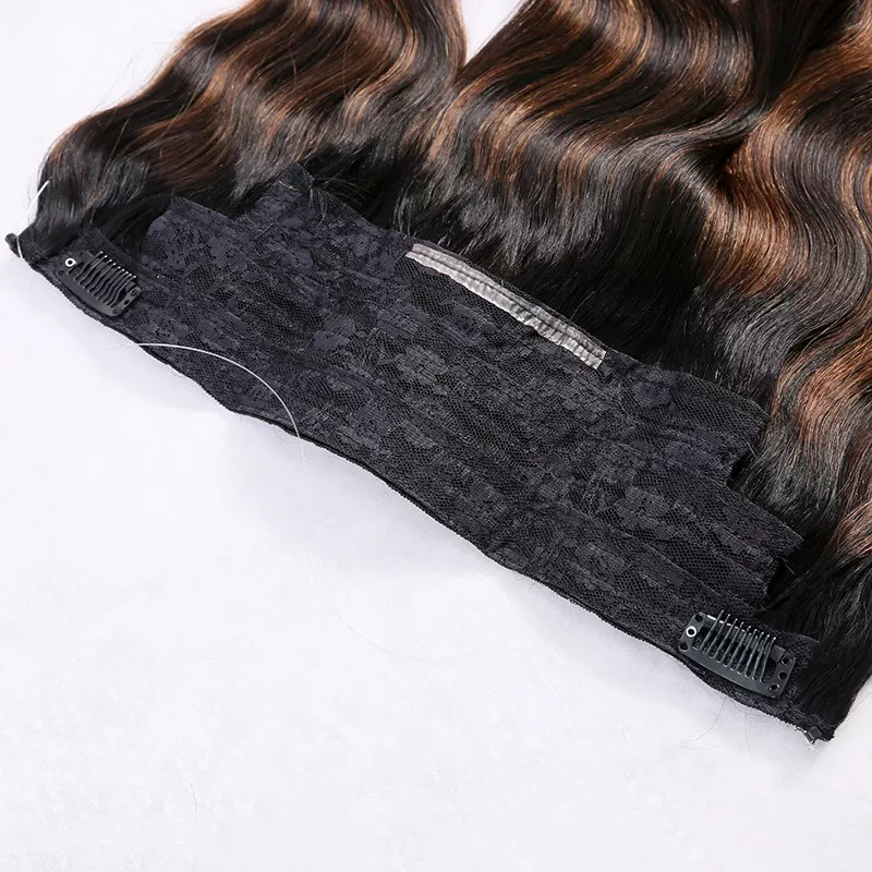 Customized Ombre Color 12A Grade Halo Hair Extension 100% Remy Hair Clip In Extension